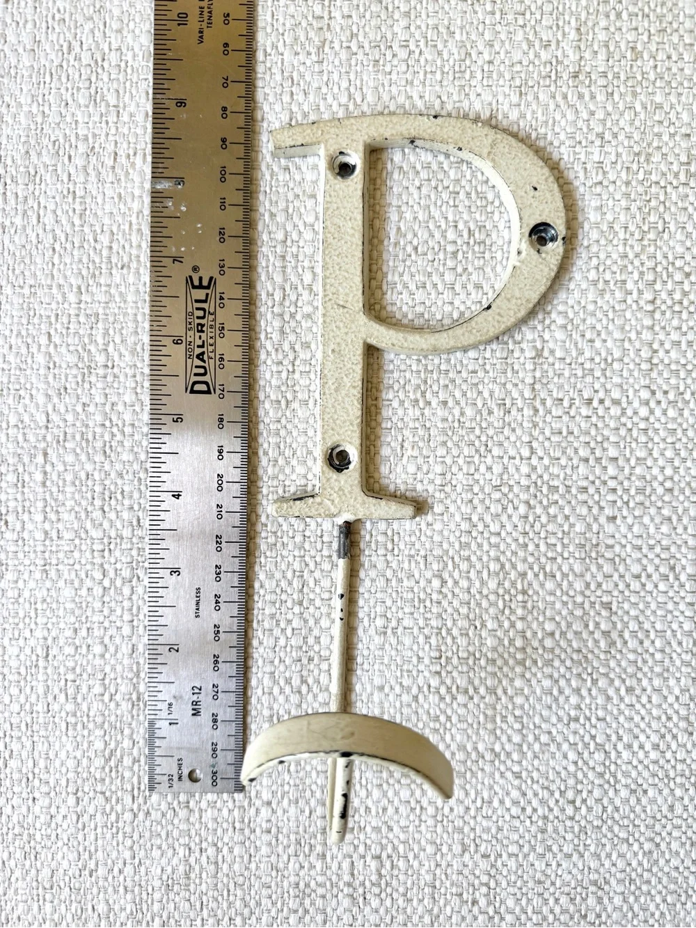 Anthropologie Metal Off-White, Distress-Painted Letter P Wall Hook